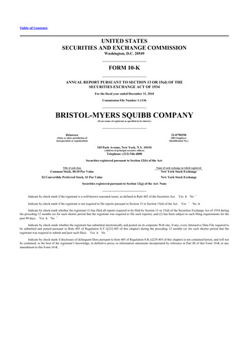 Miniature Bristol-Myers Squibb 10-K Rapport annuel 2010