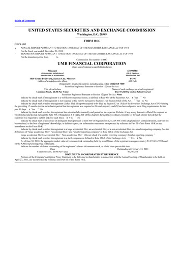 Thumbnail UMB Financial 10-K Annual Report 2010