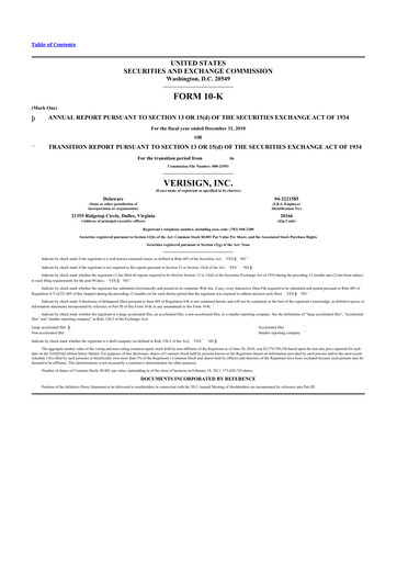 Thumbnail VeriSign 10-K Annual Report 2010