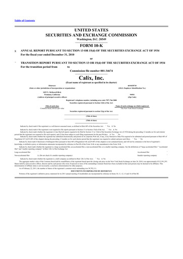 Thumbnail Calix 10-K Annual Report 