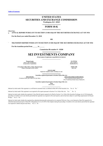 Thumbnail SEI Investments 10-K Annual Report 2010