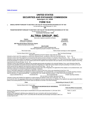 Thumbnail Altria Group 10-K Annual Report 2010