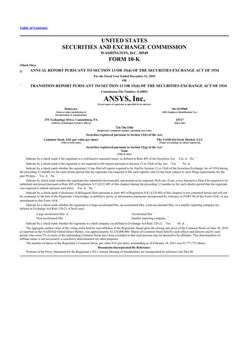 Thumbnail Ansys 10-K Annual Report 2010