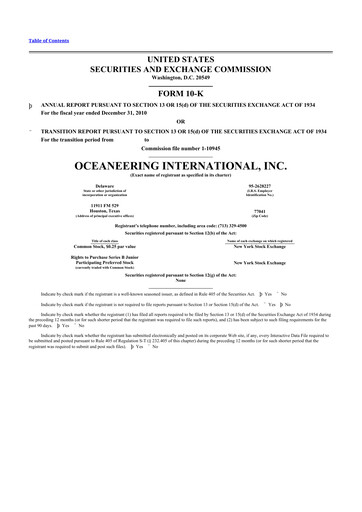 Thumbnail Oceaneering International
 10-K Annual Report 2010