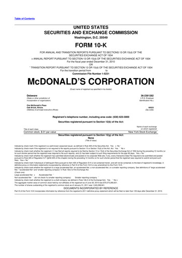 Miniature McDonald 10-K Rapport annuel 