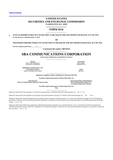 Miniature SBA Communications 10-K Rapport annuel 2010