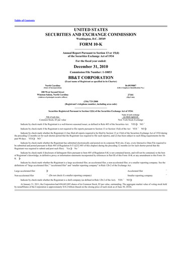 Miniature Truist Financial Corporation 10-K Rapport annuel 2010