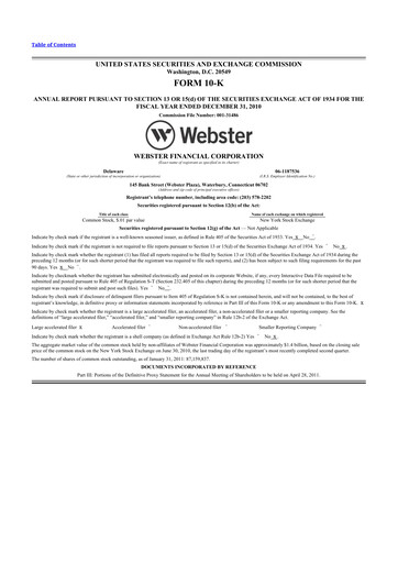 Thumbnail Webster Financial 10-K Annual Report 2010