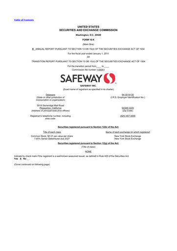 Miniature Safeway 10-K Rapport annuel 2010