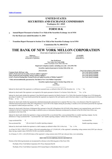 Miniature BNY Mellon (Bank of New York Mellon) 10-K Rapport annuel 2010