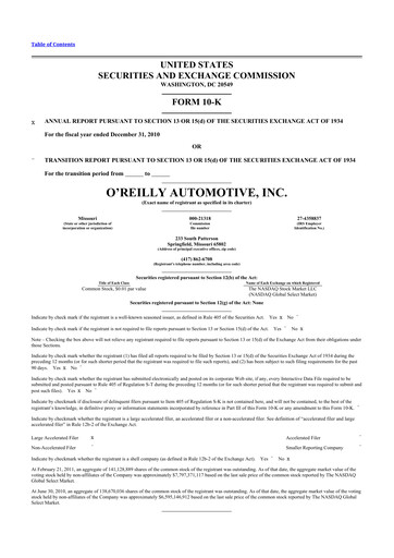 Thumbnail O'Reilly Automotive 10-K Annual Report 2010