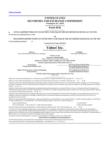 Miniature Yahoo Inc. 10-K Rapport annuel 2010