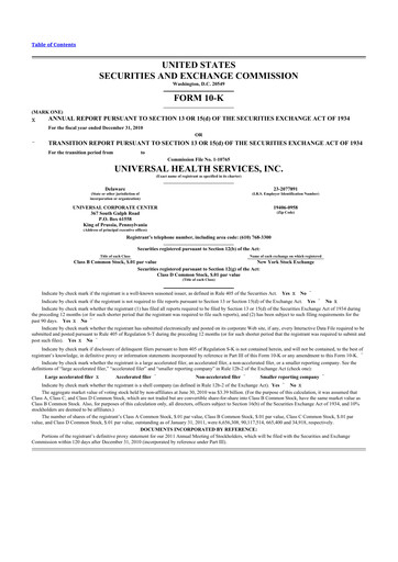 Thumbnail Universal Health Services
 10-K Annual Report 2010