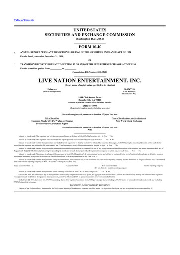 Miniature Live Nation
 10-K Rapport annuel 