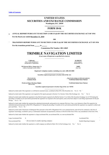 Thumbnail Trimble 10-K Annual Report 2010