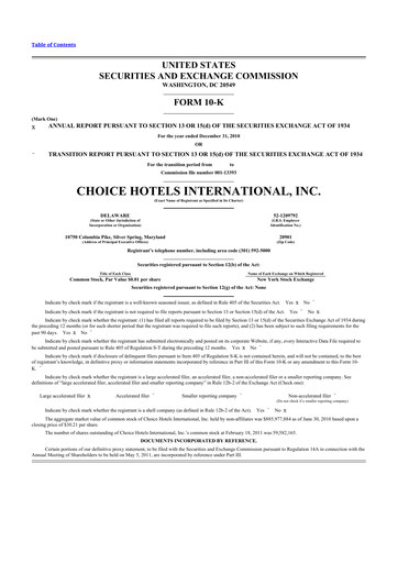 Thumbnail Choice Hotels International 10-K Annual Report 2010
