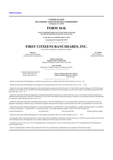 Thumbnail First Citizens BancShares
 10-K Annual Report 2010