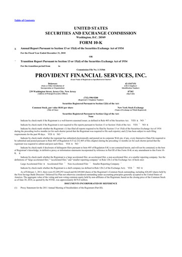 Thumbnail Provident Financial Services 10-K Annual Report 2010