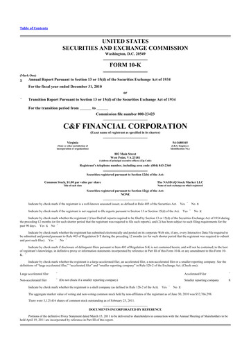 Thumbnail C&F Financial Corporation

 10-K Annual Report 