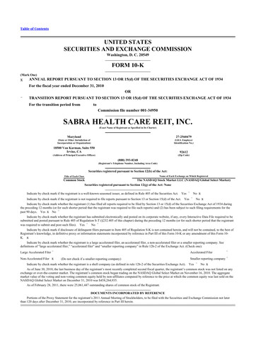 Thumbnail Sabra Health Care REIT 10-K Annual Report 