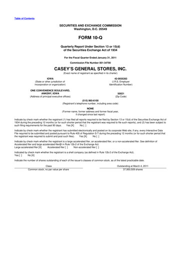 Thumbnail Casey's General Stores
 10-Q Quarterly Report FY2011 