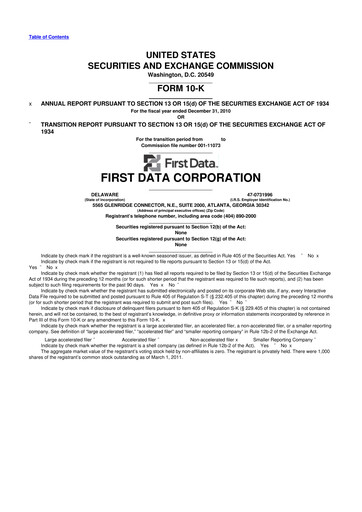 Thumbnail First Data Corporation 10-K Annual Report 