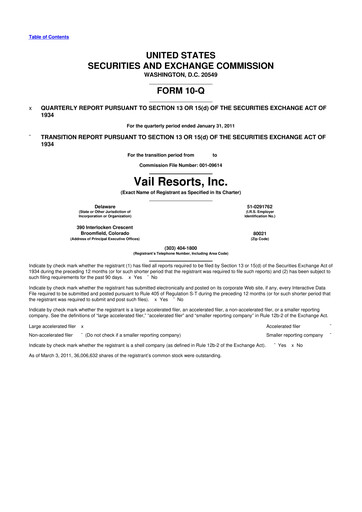 Thumbnail Vail Resorts
 10-Q Quarterly Report FY2011 