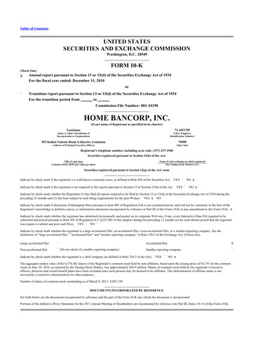 Thumbnail Home Bancorp
 10-K Annual Report 