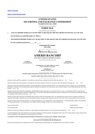 Thumbnail Ameris Bancorp
 10-K Annual Report 