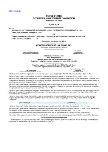 Vorschaubild Cooper Standard 10-K Jahresbericht 