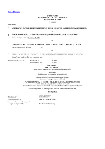 Thumbnail Barclays 20-F Annual Report 