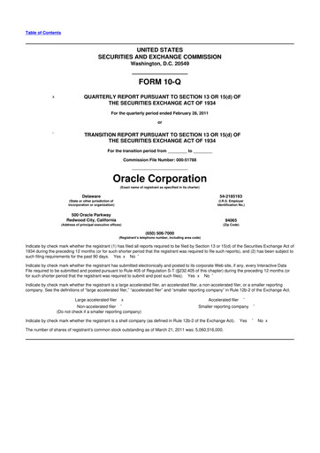 Thumbnail Oracle 10-Q Quarterly Report FY2011 