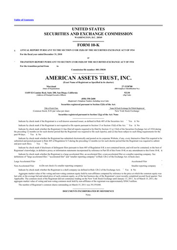 Thumbnail American Assets Trust
 10-K Annual Report 