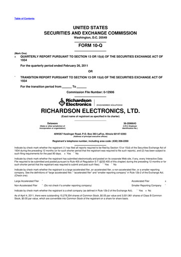 Miniature Richardson Electronics 10-Q Rapport trimestriel  