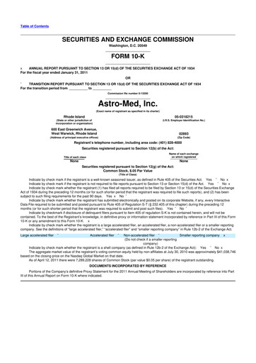 Miniature AstroNova, Inc. 10-K Rapport annuel 