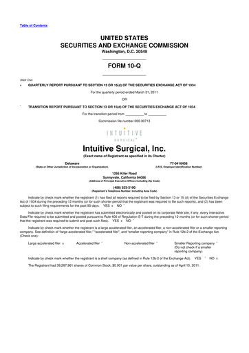 Thumbnail Intuitive Surgical 10-Q Quarterly Report FY2011 
