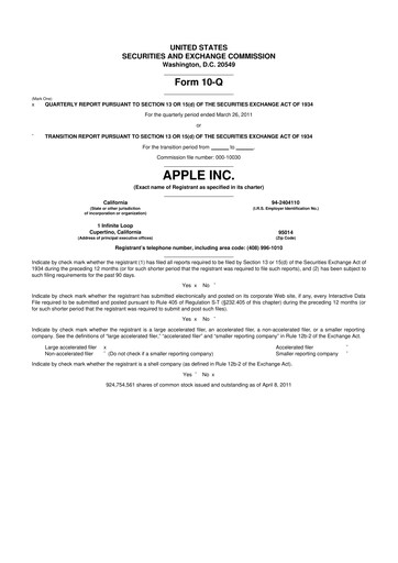 Miniature Apple 10-Q Rapport trimestriel 2011 
