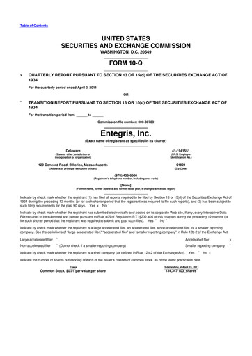 Miniature Entegris 10-Q Rapport trimestriel  