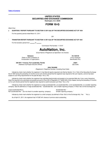 Miniature AutoNation 10-Q Rapport trimestriel 2011 