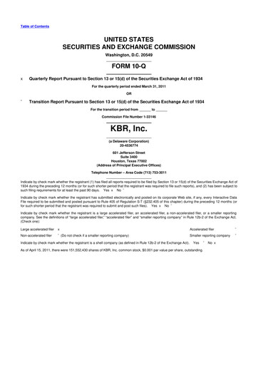 Thumbnail KBR
 10-Q Quarterly Report FY2011 