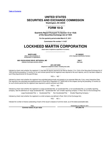 Thumbnail Lockheed Martin 10-Q Quarterly Report FY2011 