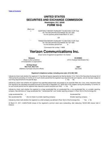 Thumbnail Verizon 10-Q Quarterly Report FY2011 