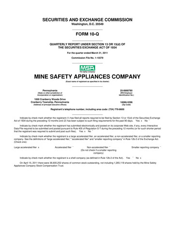 Miniature MSA Safety 10-Q Rapport trimestriel 2011 