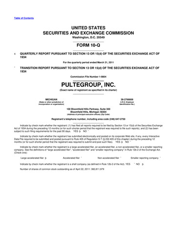 Vorschaubild PulteGroup 10-Q Quartalsbericht 2011 