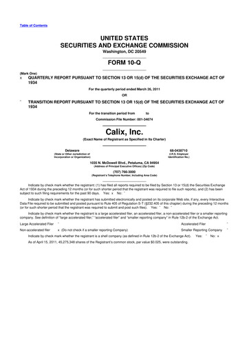 Thumbnail Calix 10-Q Quarterly Report FY 