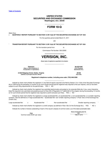 Thumbnail VeriSign 10-Q Quarterly Report FY2011 
