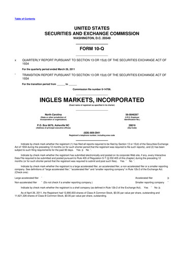 Thumbnail Ingles Markets 10-Q Quarterly Report FY 