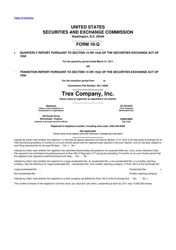 Vorschaubild Trex 10-Q Quartalsbericht  