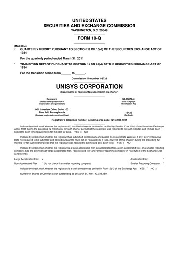 Thumbnail Unisys 10-Q Quarterly Report FY2011 