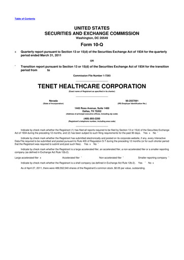 Thumbnail Tenet Healthcare 10-Q Quarterly Report FY2011 